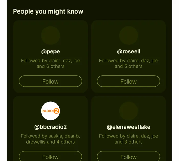 Disco friends screen showing suggested connections and mutual friends
