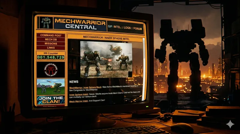 MechWarrior gaming nostalgia with a retro web design aesthetic