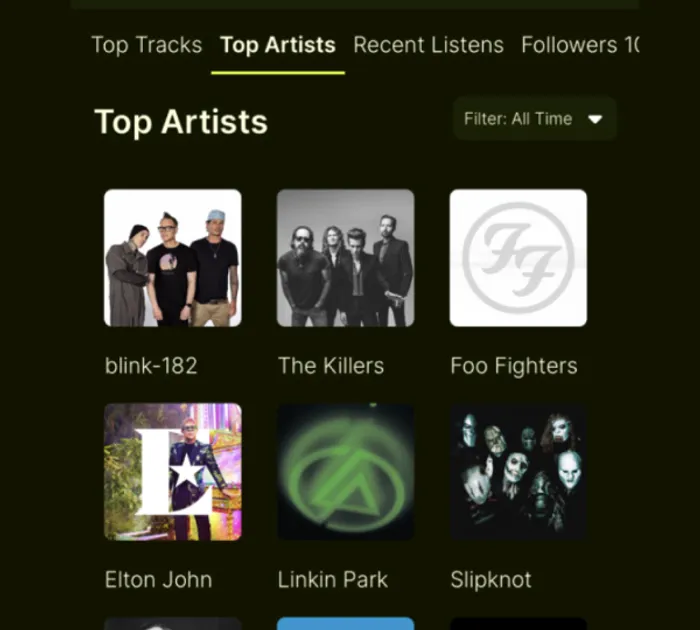 Disco profile showing listening history, followers, and activity
